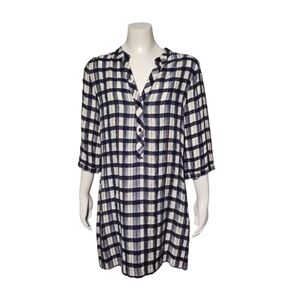 Maven West Dress Plaid Pockets Lightweight Tencel 3/4 Sleeve Fall Tunic sz S
